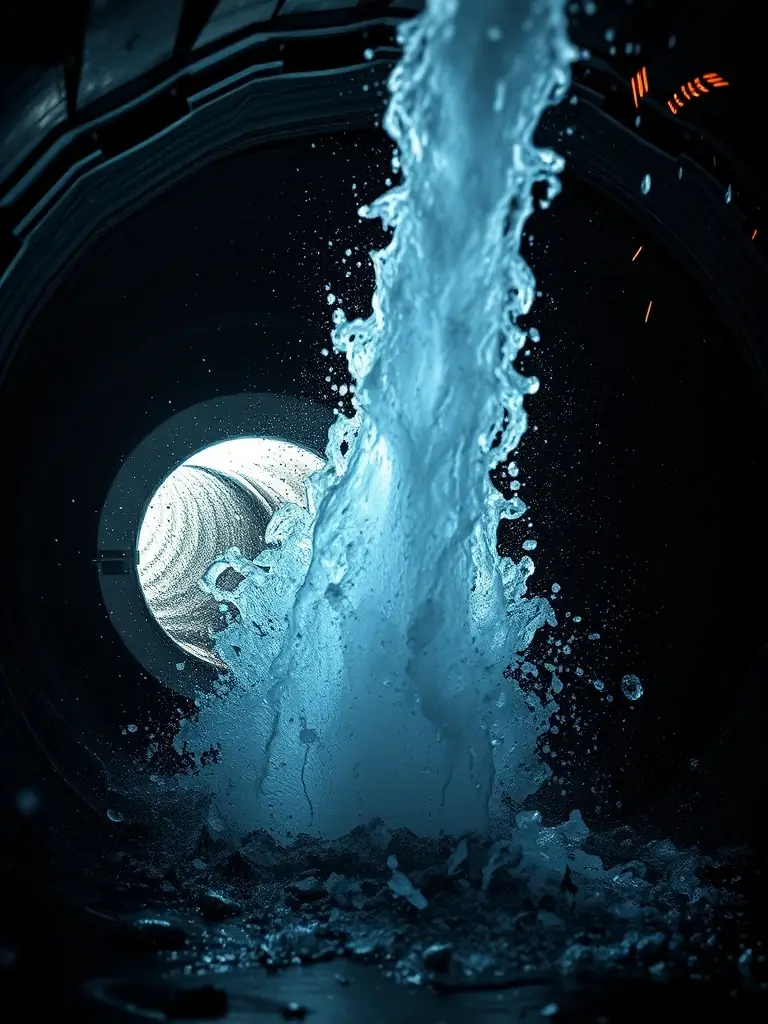 A photo of a plumber using a hydro jetting machine to clean a sewer line, showing the powerful spray removing debris.